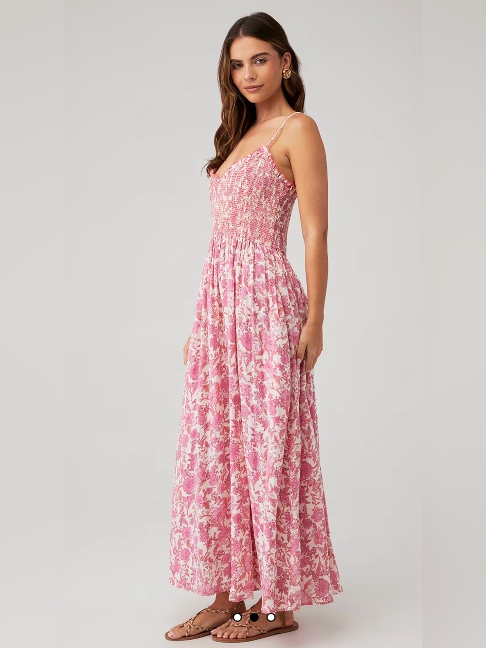 Free People Pink Floral Smocked Maxi Dress - Picture 3 of 13